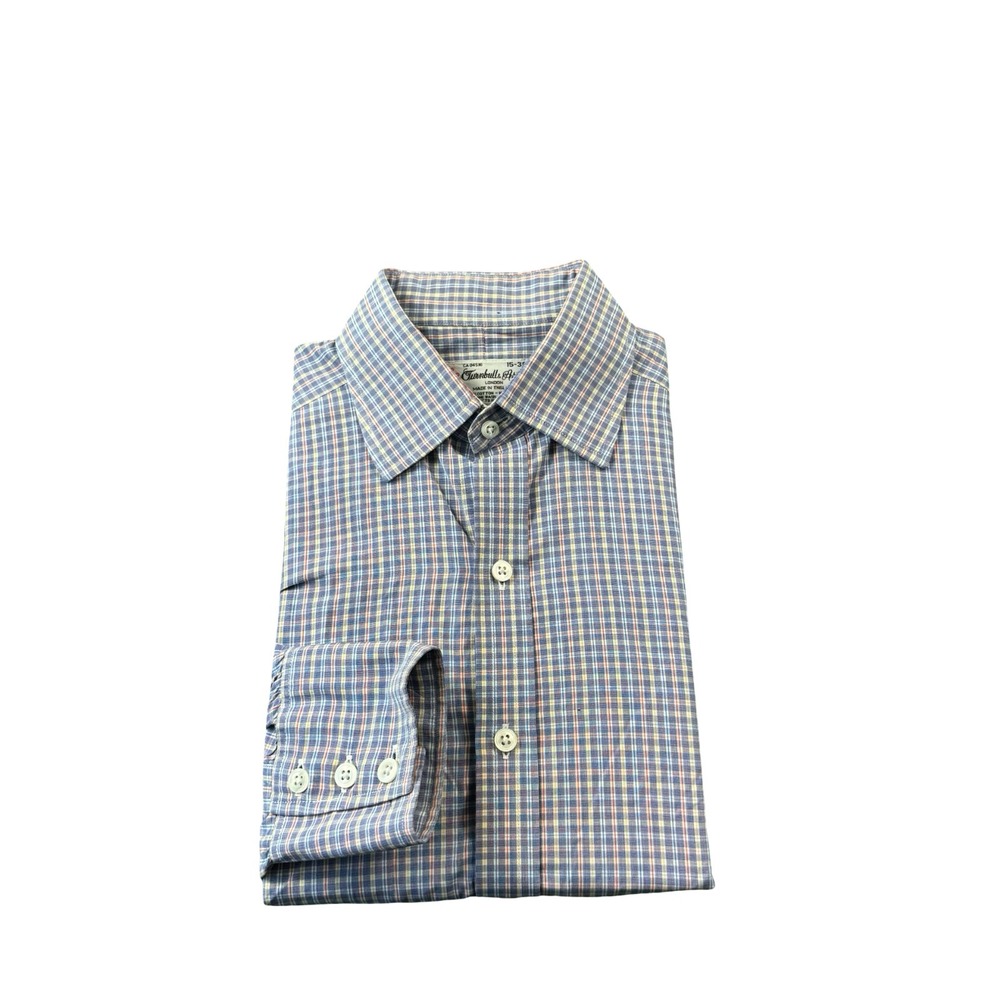Turnbull & Asser Blue Yellow Red Checkd Cotton L/S Mens Button Front Size 15/38